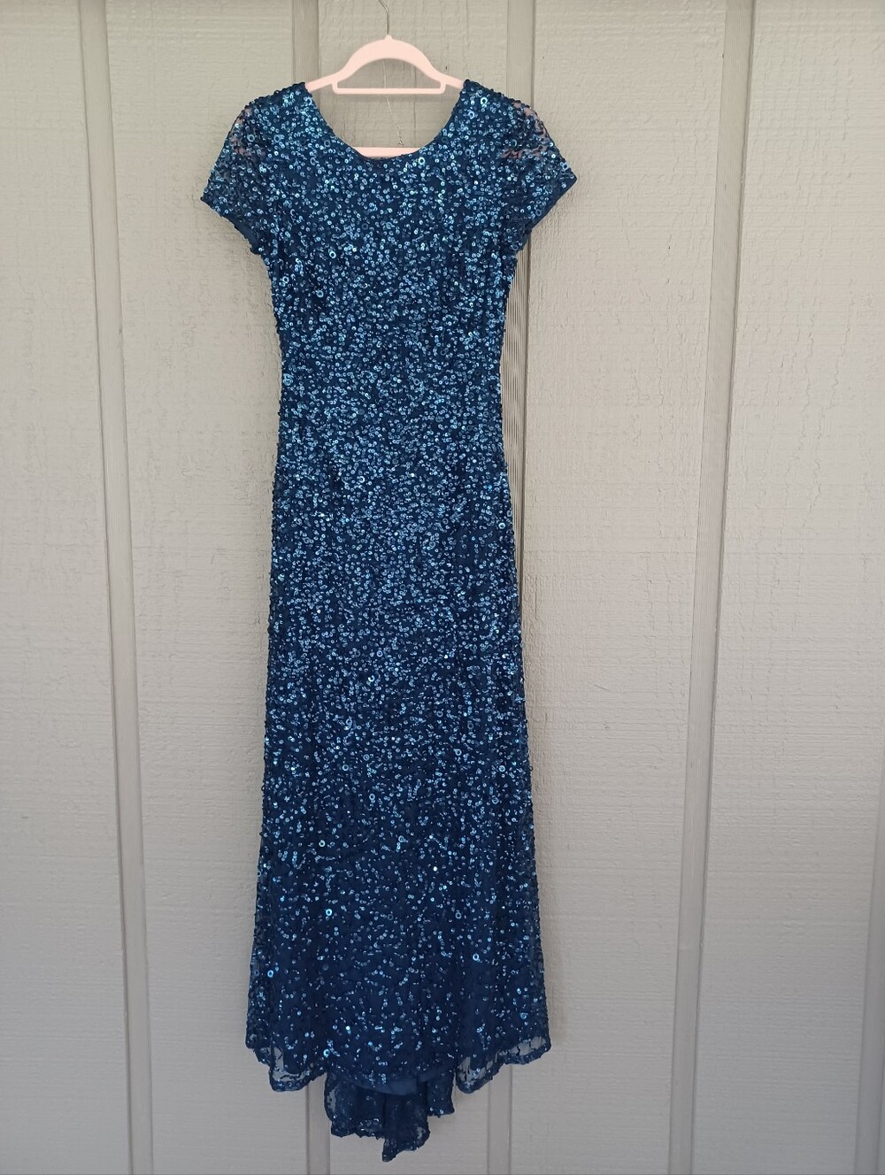 Adrianna Papell Blue Sequin Dress Size 6 Women Scoop Back Mother Of Bride
